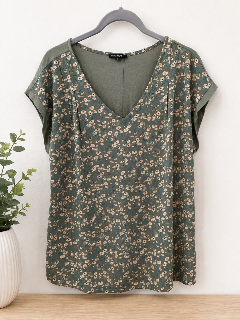 Papermoon Olive Green Floral V-Neck Tunic large